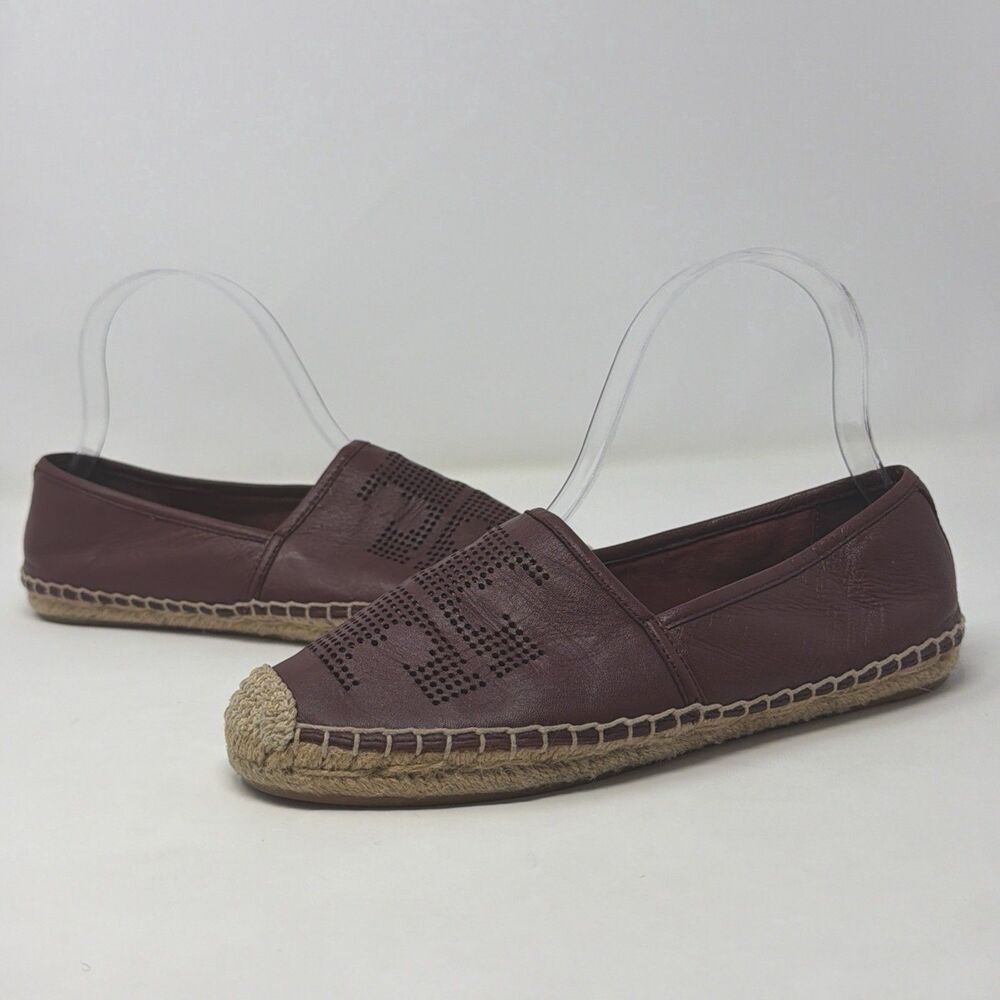 Tory Burch Perforated Logo Flat Espadrille Sneaker Napa Leather Red Agate Size 6